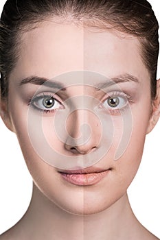 Comparative portrait of female face
