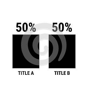 Compare fifty and fifty percent bar chart. 50 and 50 percentage comparison