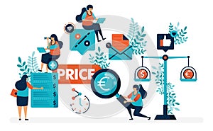 Compare prices for individual stores and products. Find the best prices with more discounts and promos. Flat vector illustration