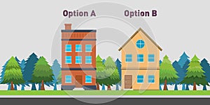 Compare between two house to buy with option A and B