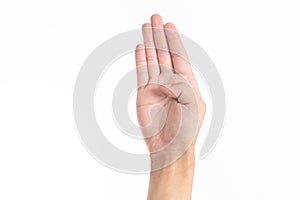 Compared to The English letters of the hand on white background