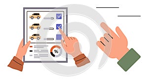 Comparing Car Options on Tablet with Data and Selection Checklist