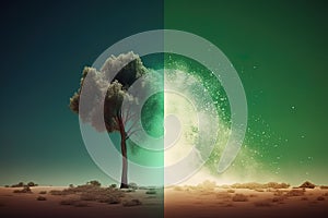Comparing green earth and effect of air pollution from human action, glbal warming concept. Generative AI