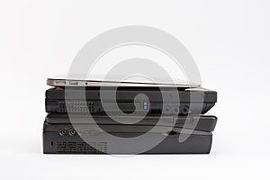 Comparing of laptops, new modern and old laptops, present and pa