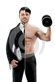 Comparison of businessman and bodybuilder`s outlook.