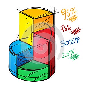 Comparison chart in the form of a divided cylinder. Element for infographics in the hand drawing style