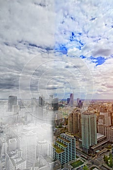 Comparison of a clean city and a polluted of smog