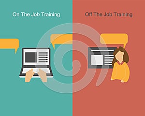 Comparison of On the job training OJT and off the job training vector