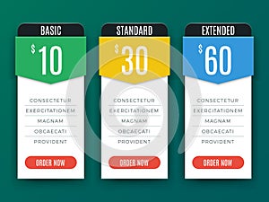 Comparison price chart table, pricing plan vector template