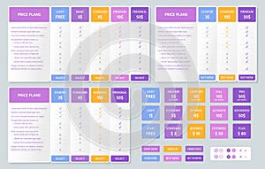 Comparison price table. Vector illustration. Chart plan color template