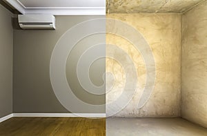Comparison of a room in an apartment before and after renovation