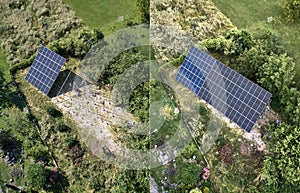 Comparison of solar panels before and after installation.