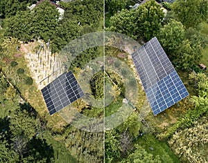 Comparison of solar panels before and after installation.