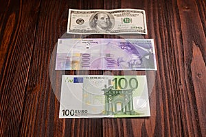 Comparison of Swiss francs dollars and euros