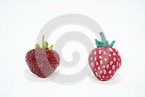 Comparison of two strawberries - Real and Fake