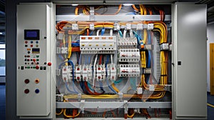 Compartment of electrical equipment in a complete transformer substation. Neural network AI generated