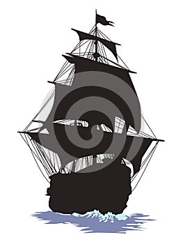 Sailing ship on a white background. Vector illustration of a sailboat.