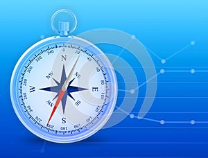 Compass on abstract blue background