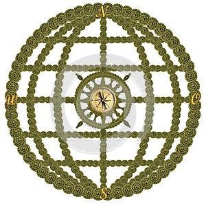 Compass anchor steering wheel globe wind rose