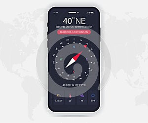 Compass app UI UX GUI concept, Map GPS app on screen  smartphone navigation, Phone interface, application compass for navigator ui