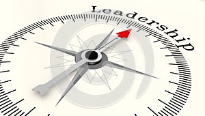 Compass with arrow pointing to the word Leadership