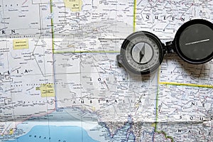 Compass on a Australia map. Planning a travel destination concept.