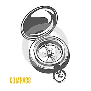 Compass. Black and white illustration.