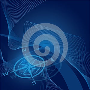 Compass on blue waves and gradient background