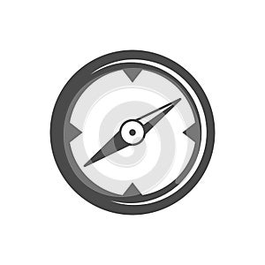 Compass bold black silhouette icon isolated on white. Round magnetometer.