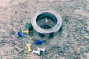 Compass and buttons on the old map