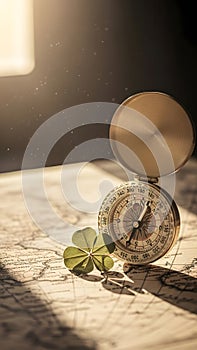 Compass and clover on map