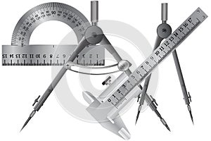 A compass is a device for measuring and plotting a circle, and a vernier caliper is a universal measuring device