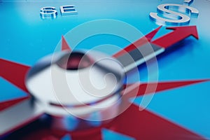 Compass Direction, Blue Tint Background, 3d rendering