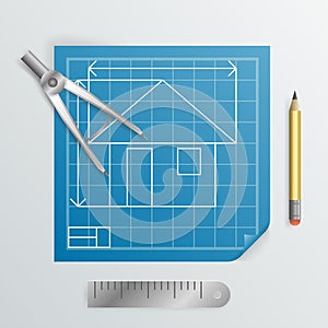 Compass Divider Engineering Planning Symbol Icon blueprint Background Design Illustration