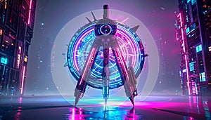 Compass Drawing Tool Silhouette on Grey. Science concept. Generated Image