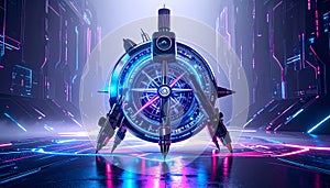 Compass Drawing Tool Silhouette on Grey. Science concept. Generated Image