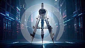 Compass Drawing Tool Silhouette on Grey. Science concept. Generated Image