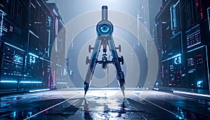 Compass Drawing Tool Silhouette on Grey. Science concept. Generated Image