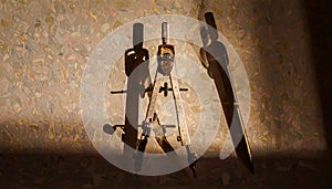 Compass Drawing Tool Silhouette on Grey. Science concept. Generated Image