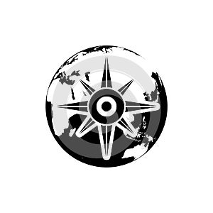 Compass on earth icon isolated on white background