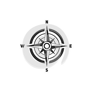 Compass flat icon with North, South, East and West indicated.