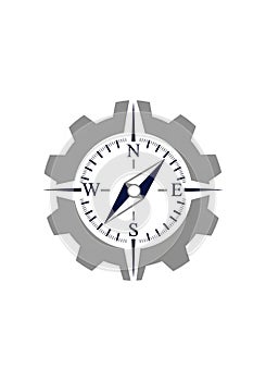 Compass graphic featuring a central circular compass rose with