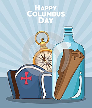 Compass and Happy columbus day related icons