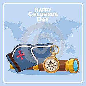 Compass and Happy columbus day related icons