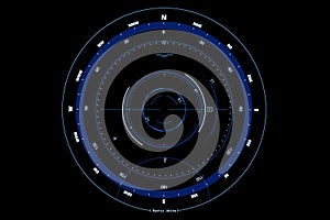 compass head-up displays on black background, concept of technology for navigation