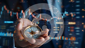 The Compass and Stock Market Charts. AI generated