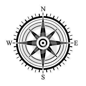 Compass icon. Compass symbol. Black icon of compass isolated on white