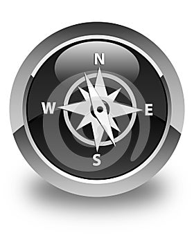 Compass icon glossy black round button