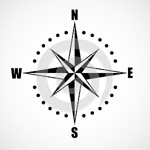 Compass icon isolated on white background. Vector compass rose with North, South, East and West indicated