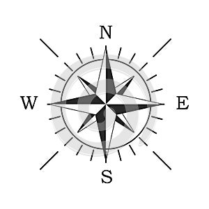 Compass icon. Location symbol. West north south east indicator. Navigation element